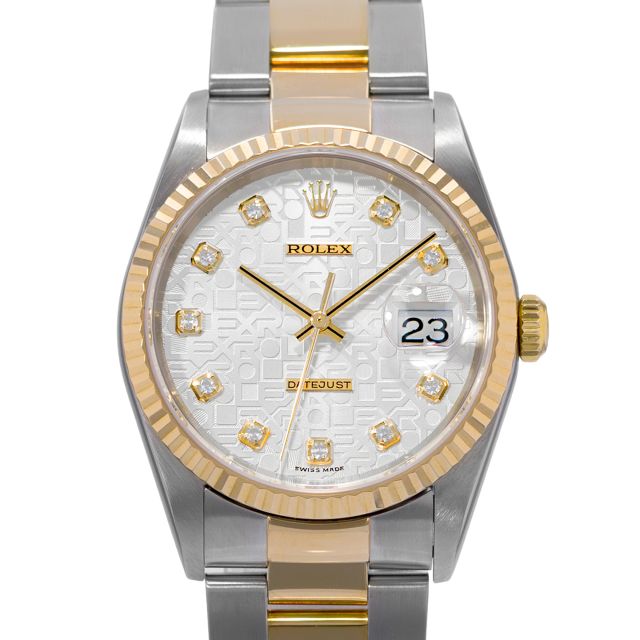 Rolex Datejust 36 16233 Wristwatch, Jubilee Bracelet, Silver Jubilee Diamond Dial, Fluted Bezel