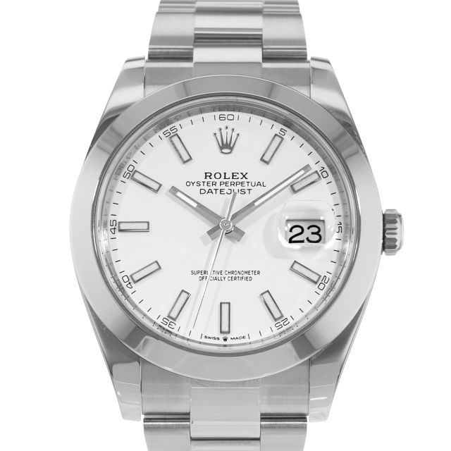 Rolex Datejust 41, 126300, Steel, White Index Dial, Oyster Bracelet, Watch Only (Renewed)