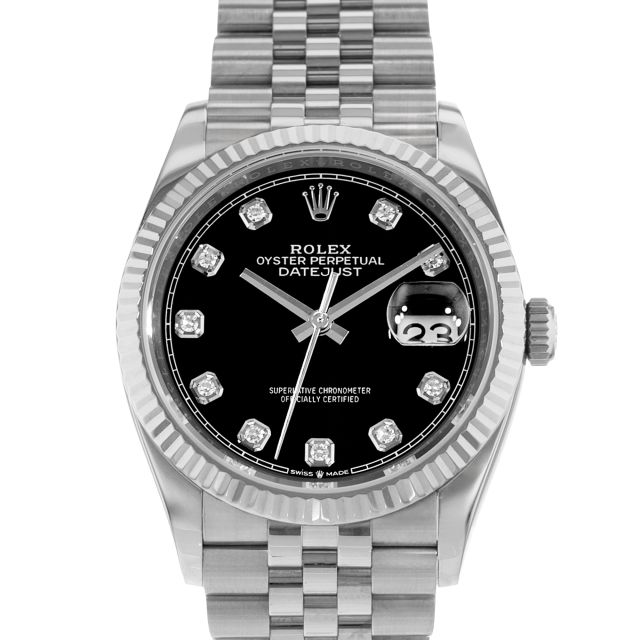 Rolex Datejust 36 126234 Wristwatch, Jubilee Bracelet, Bright Black Diamond Dial, Fluted Bezel