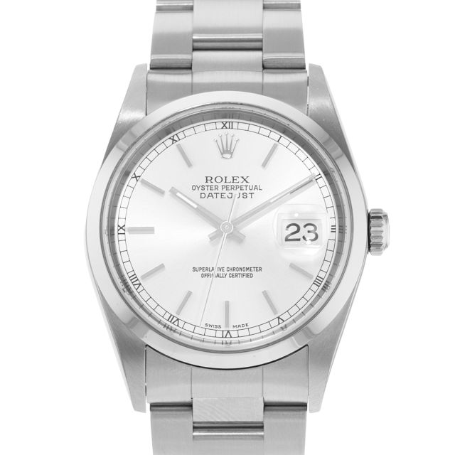 Rolex Men's Datejust 36 16200 Wristwatch, Oyster Bracelet, Silver Index Dial, Smooth Bezel