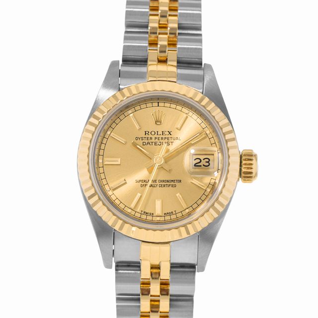 Rolex Lady-Datejust 26, 69173, Steel & Gold, Champagne Dial, Jubilee Bracelet, Watch Only (Renewed)