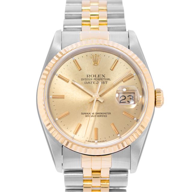 Rolex Datejust 36 16233 Wristwatch, Jubilee Bracelet, Champagne Index Dial, Fluted Bezel
