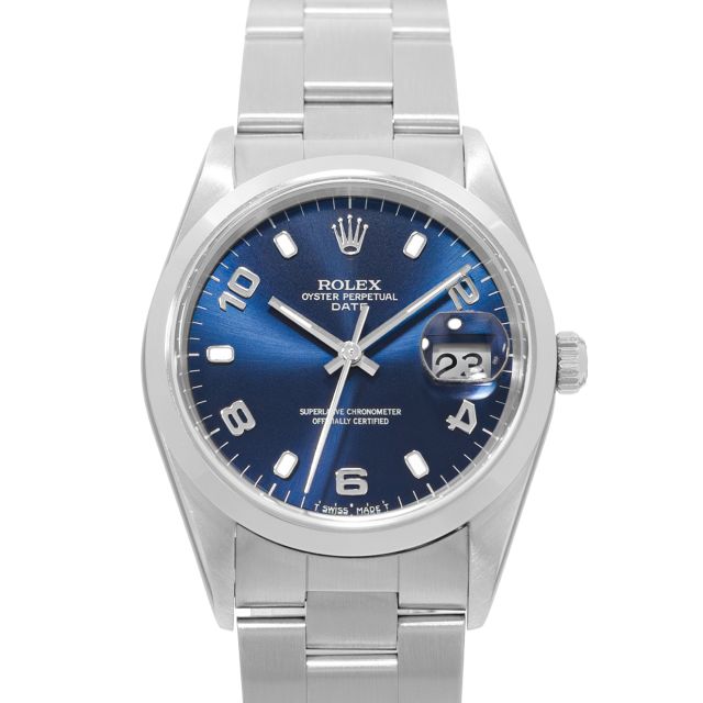 1999 Rolex Date 15200, 34mm, Steel, Blue Arabic, Oyster Bracelet, Box & Papers