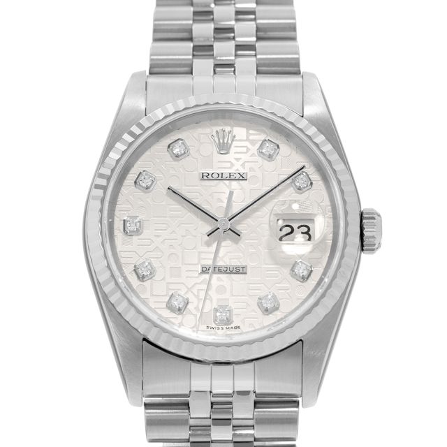 Rolex Datejust 36 16234 Wristwatch, Silver Jubilee Diamond Dial, Jubilee Bracelet, Fluted Bezel