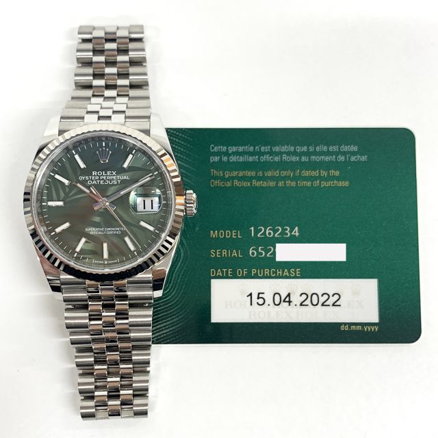 Buy Genuine Used Rolex Datejust 36 126234 Watch Mint Green Dial