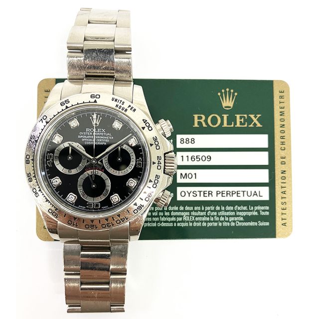 116519LN Rolex Daytona 18K White Gold Diamond Black Dial Watch