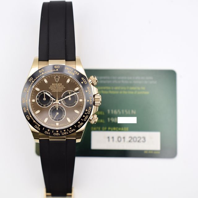 2023 Rolex Cosmograph Daytona, 116515LN, 40mm, Rose Gold, Chocolate Dial, Oysterflex, Box & Papers