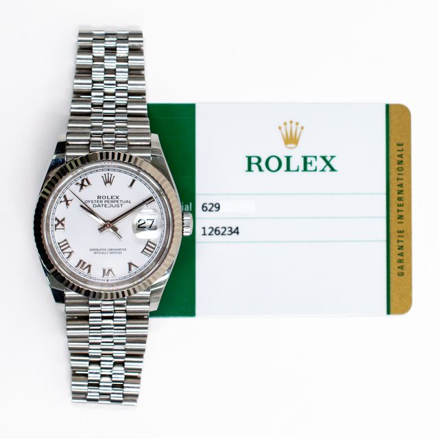 2019 Rolex Datejust 36, 126234, White Gold & Steel, White Roman, Jubilee Bracelet, Box & Papers