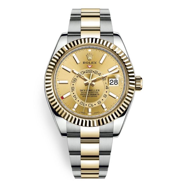 Rolex Sky-Dweller 326933 Wristwatch, Oyster Bracelet, Champagne Dial, Fluted Bezel
