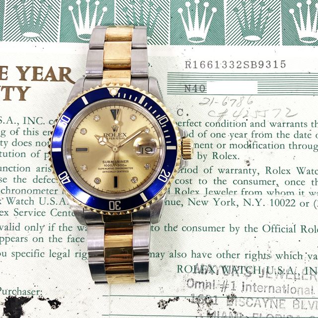 1992 Rolex Submariner Date 16613, 40mm, Steel & Gold, Champagne Serti, Papers Only