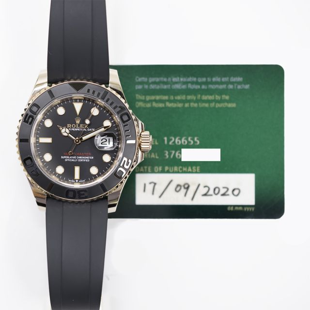 2020 Rolex Yacht-Master 40, 126655, Rose Gold, Intense Black Dial, Oysterflex, Box & Papers