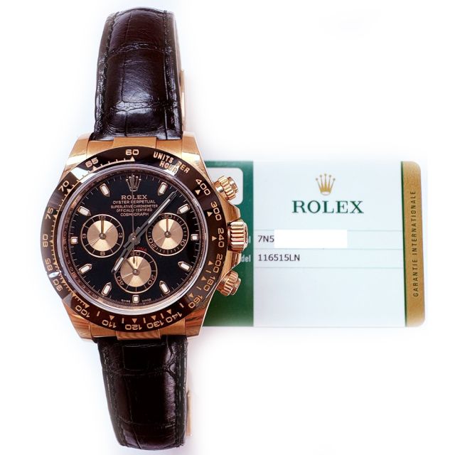 2017 Rolex Cosmograph Daytona 116515LN, 40mm, Rose Gold, Black Dial, Box & Papers