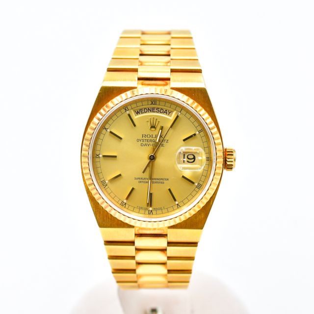 1986 Rolex Day-Date Oysterquartz, 19018, 36mm, Yellow Gold, Champagne Dial, President Bracelet, Box Only