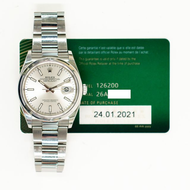 2021 Rolex Datejust 36, 126200, Steel, Silver Index Dial, Oyster Bracelet, Box & Papers