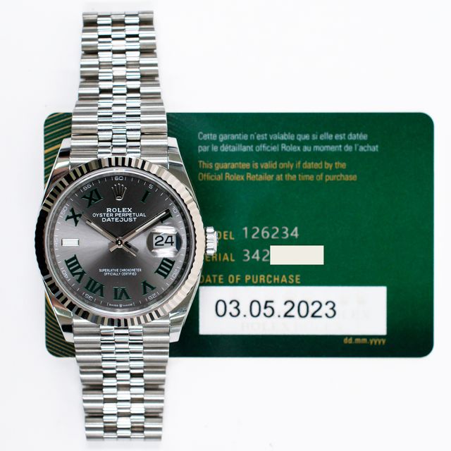 2023 Rolex Datejust 36, 126234, Steel & White Gold, Slate Roman 'Wimbledon', Jubilee Bracelet, Box & Papers