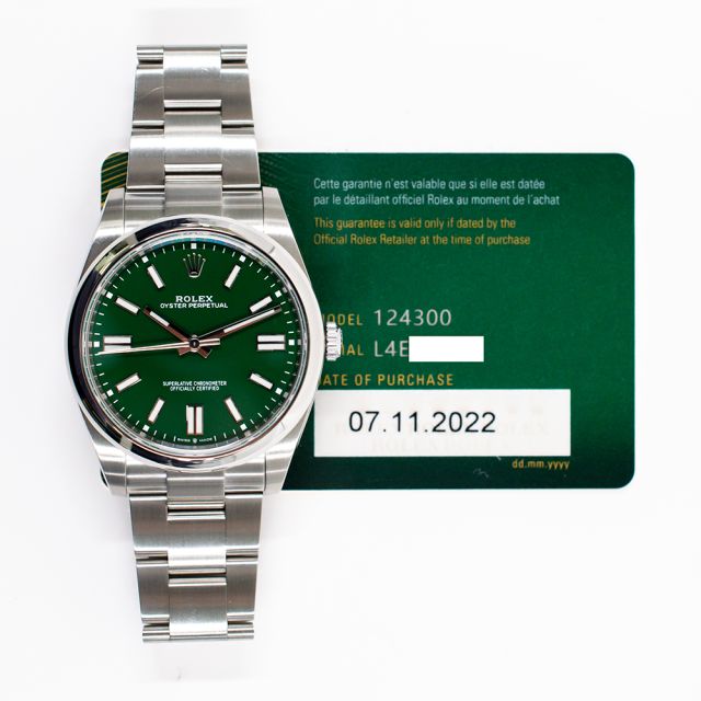 2022 Rolex Oyster Perpetual 41, 124300, Steel, Green Dial, Oyster Bracelet, Box & Papers