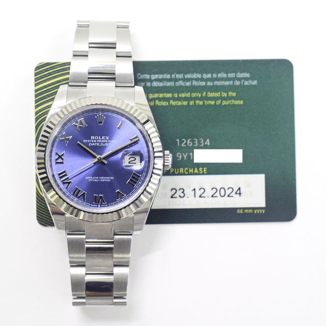 2024 Rolex Datejust 41, 126334, Steel & Gold, Azzurro Blue Roman, Oyster Bracelet, Box & Papers