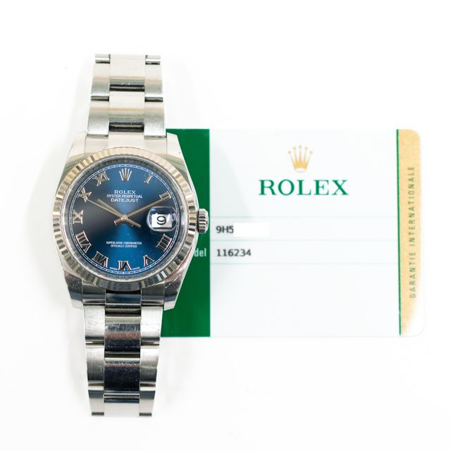 2016 Rolex Datejust 36, 116234, Steel & White Gold, Blue Roman, Oyster Bracelet, Box & Papers