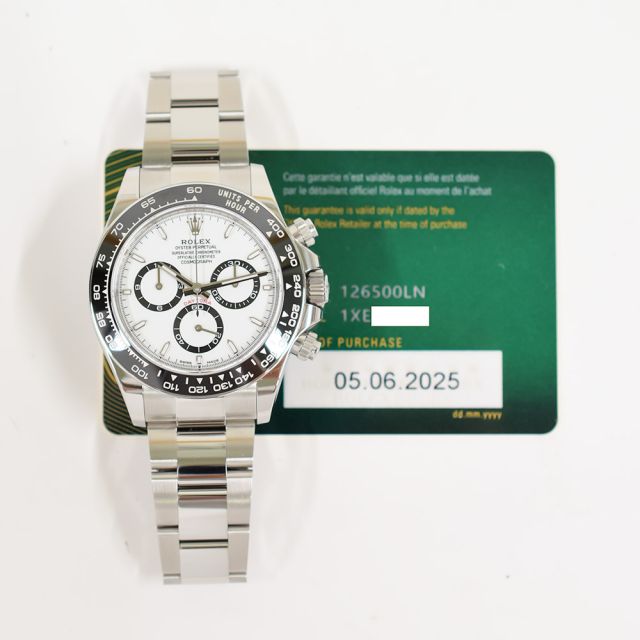 2025 Rolex Cosmograph Daytona, 126500LN, 40mm, Steel, White Dial, Oyster Bracelet, Box & Papers