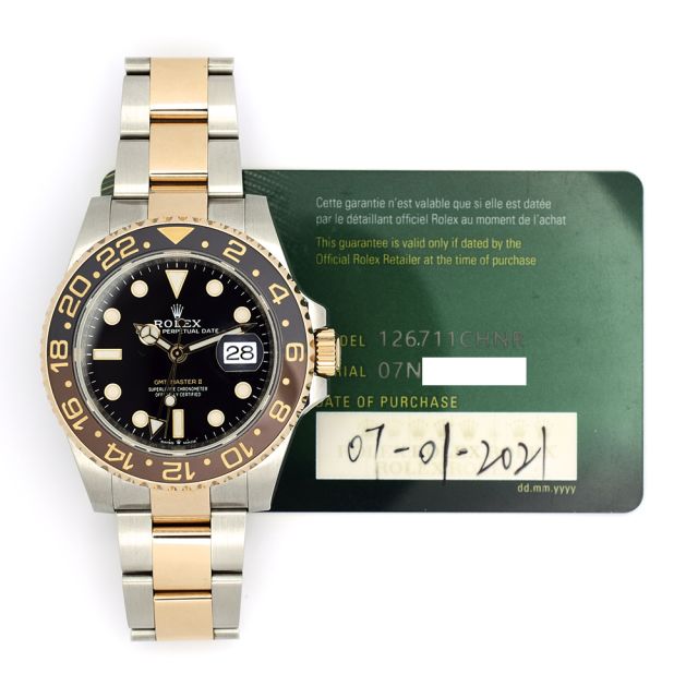 2021 Rolex GMT-Master II 126711CHNR, 40mm, Steel & Gold, Black Brown "Root Beer" Bezel, Box & Papers