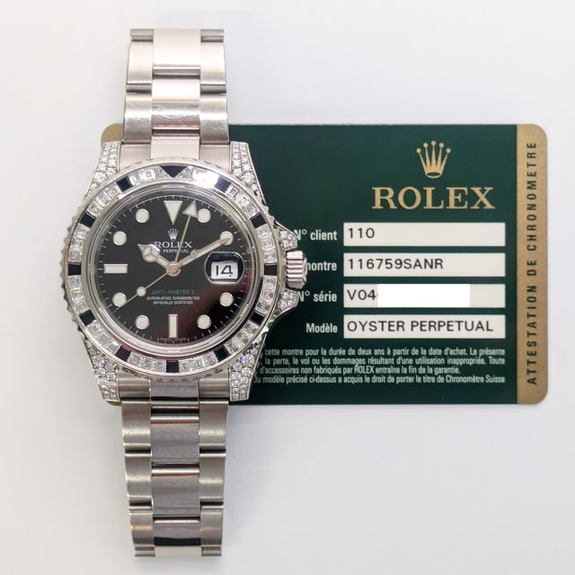 2008 Rolex GMT-Master II 116759SANR, 40mm, White Gold, Sapphire & Diamond Bezel, Box & Papers
