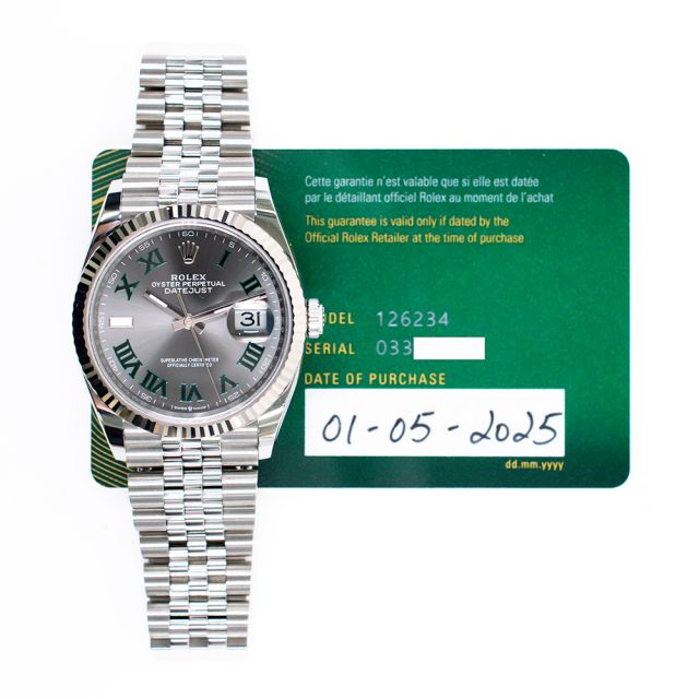 2025 Rolex Datejust 36, 126234, Steel & White Gold, Slate Roman 'Wimbledon' Dial, Jubilee Bracelet, Box & Papers