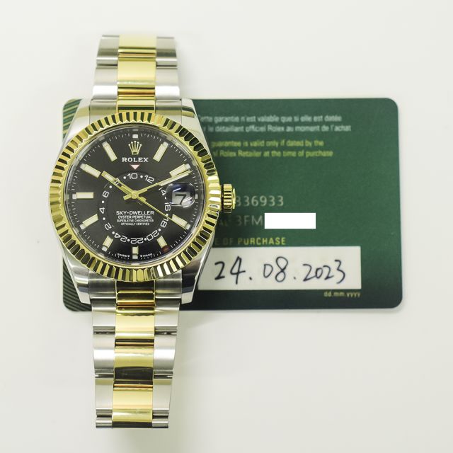 2023 Rolex Sky-Dweller, 336933, 42mm, Steel & Gold, Bright Black Dial, Oyster Bracelet, Box & Papers