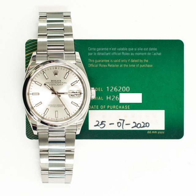 2020 Rolex Datejust 36, 126200, Steel, Silver Index Dial, Oyster Bracelet, Box & Papers