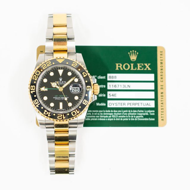 2015 Rolex GMT-Master II, 116713LN, 40mm, Steel & Gold, Black Dial, Oyster Bracelet, Box & Papers