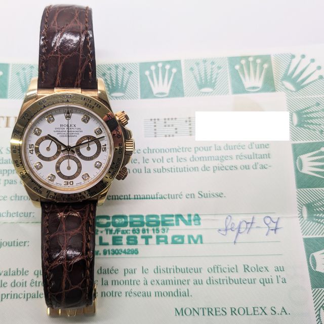 1997 Rolex Cosmograph Daytona, 16518, 40mm, Yellow Gold, White Diamond Dial, Box & Papers