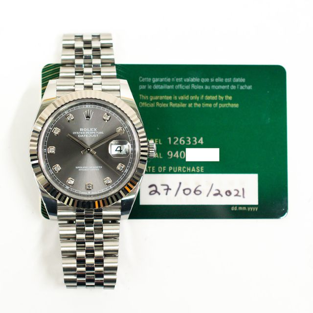 Rolex Datejust 41, 126334, Steel & White Gold, Slate Diamond Dial, Jubilee Bracelet, Box & Papers