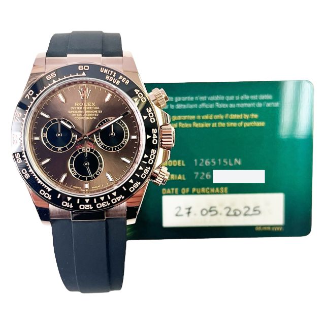2025 Rolex Cosmograph Daytona 126515LN, 40mm, Rose Gold, Bright Chocolate & Black Dial, Box & Papers