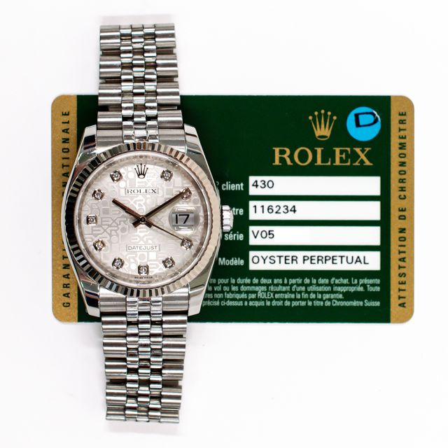 2009 Rolex Datejust 36, 116234,  Steel & Gold, Silver Jubilee Diamond Dial, Jubilee Bracelet, Box & Papers