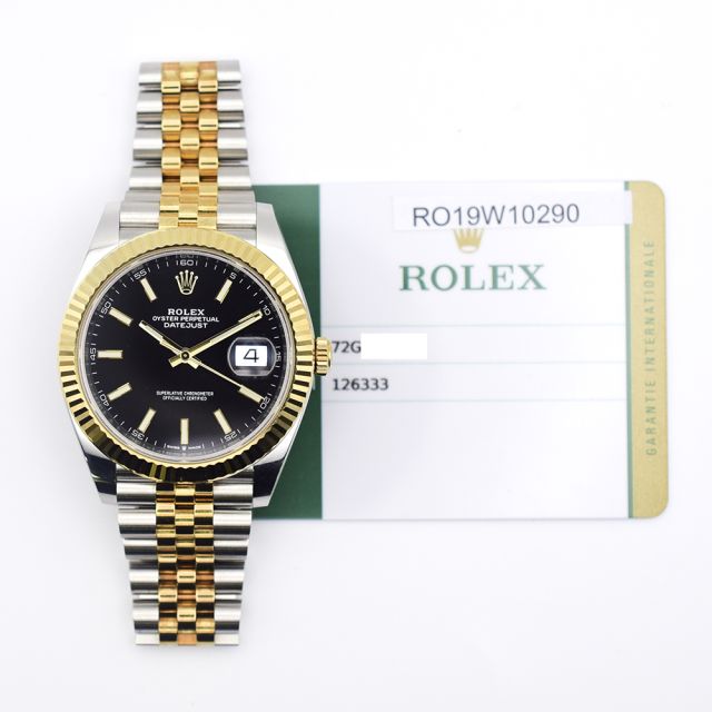 2019 Rolex Datejust 41, 126333, Steel & Gold, Black Dial, Jubilee Bracelet, Box & Papers