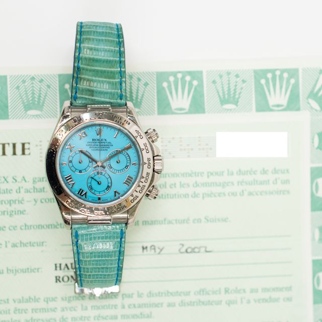 2002 Rolex Cosmograph Daytona 'Beach' 116519, 40mm, White Gold, Turquoise Roman, Box & Papers