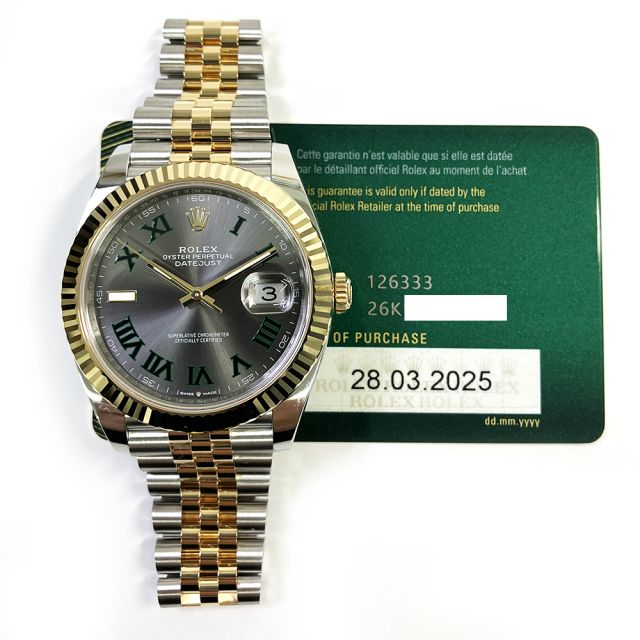 2025 Rolex Datejust 41, 126333, Steel & Gold, Slate 'Wimbledon' Dial, Jubilee Bracelet, Box & Papers