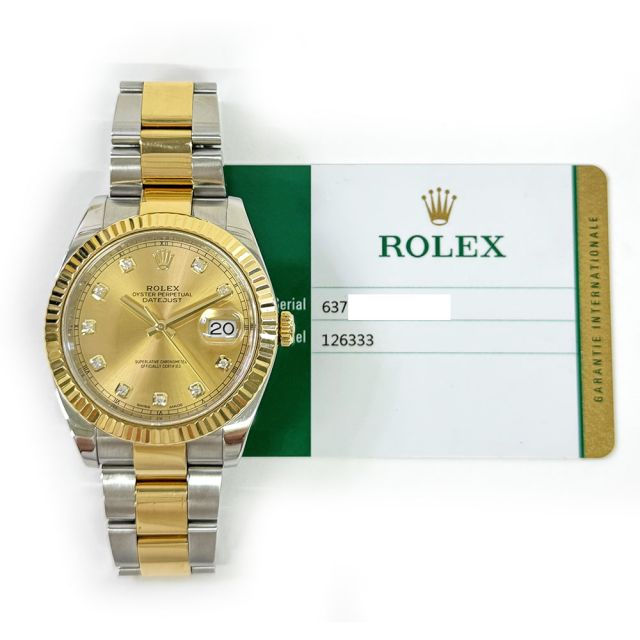 Rolex Datejust 41 126333 Wristwatch Oyster Bracelet Champagne Diamond Dial Fluted Bezel