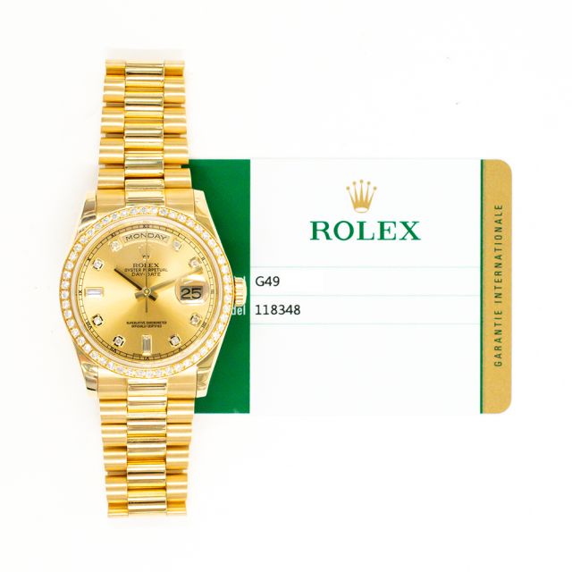 2017 Rolex Day-Date 36, 118348, Yellow Gold, Champagne Diamond Dial, President Bracelet, Box & Papers