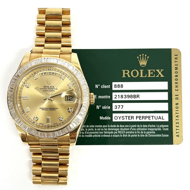 2014 Rolex Day-Date II, 41mm, President Bracelet, Yellow Gold, Champagne Diamond Dial, 218398BR, Box & Papers