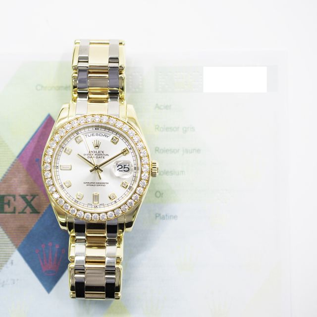 2005 Rolex Day-Date Masterpiece Special Edition, 18948, 39mm, Yellow & White Gold, Silver Diamond Dial, Pearlmaster Bracelet, Box & Papers