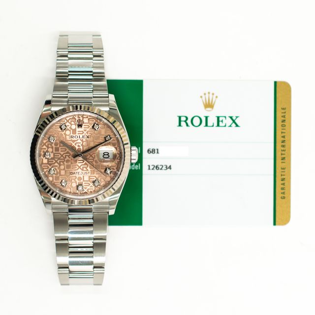 2020 Rolex Datejust 36, 126234, Steel & White Gold, Pink Jubilee Diamond Dial, Oyster Bracelet, Box & Papers