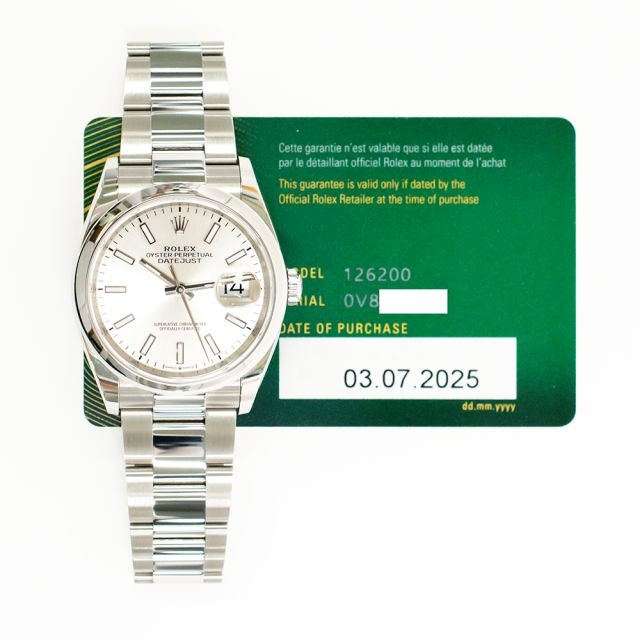 2025 Rolex Datejust 36, 126200, Steel, Silver Index, Oyster Bracelet, Box & Papers