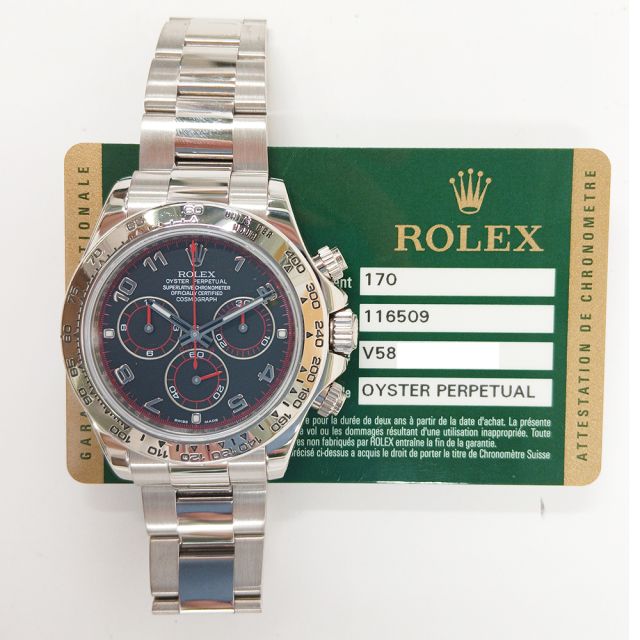Rolex Cosmograph Daytona, 116509, 40mm, White Gold, Black Arabic, Box & Papers