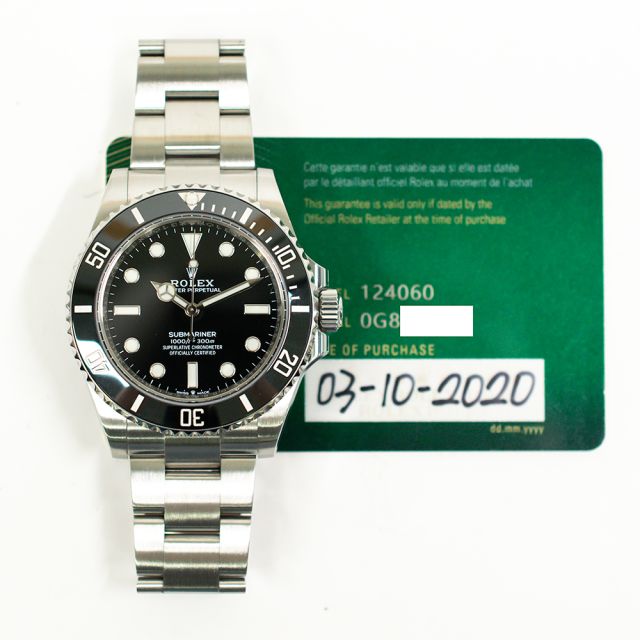 2020 Rolex Submariner No Date, 124060, 41mm, Steel, Black Dial, Oyster Bracelet, Box & Papers