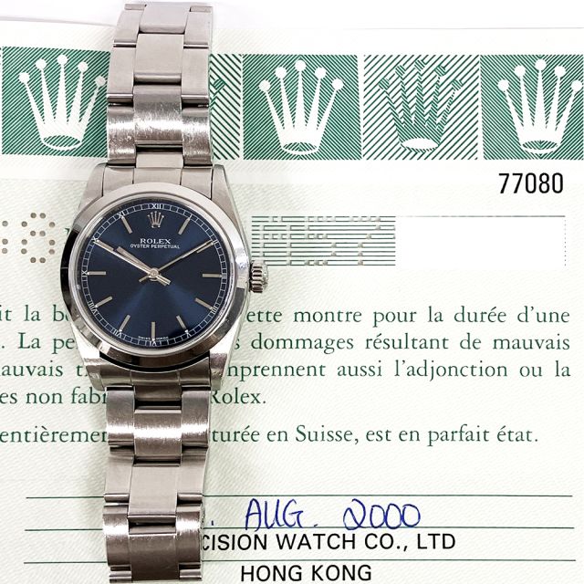 2000 Rolex Oyster Perpetual 31 77080, Steel, Blue Dial, Box & Papers