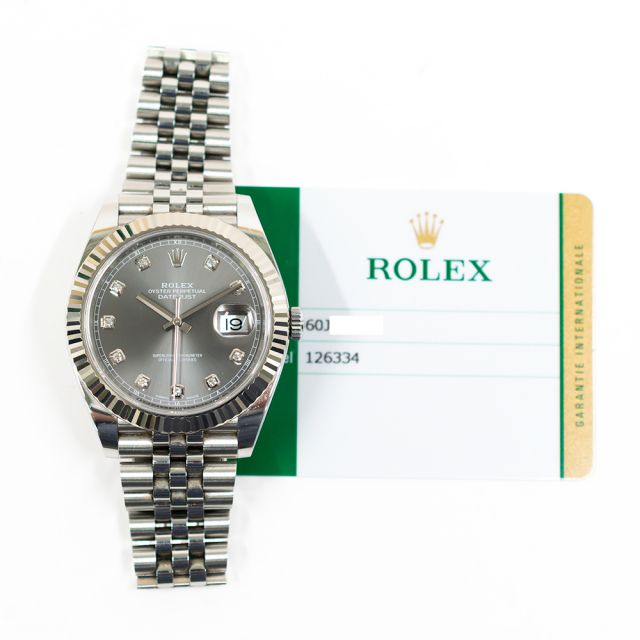 2018 Rolex Datejust 41 126334, Steel & White Gold, Slate Diamond, Jubilee Bracelet, Box & Papers