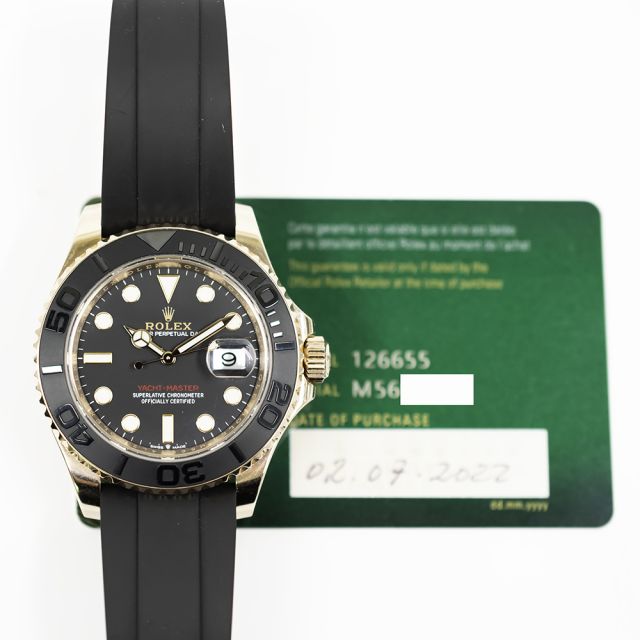 2022 Rolex Yacht-Master 40 126655, Rose Gold, Black Dial, Oysterflex, Box & Papers