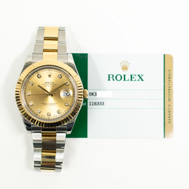 2016 Rolex Datejust II, 116333, Steel & Gold, Champagne Diamond Dial, Oyster Bracelet, Box & Papers