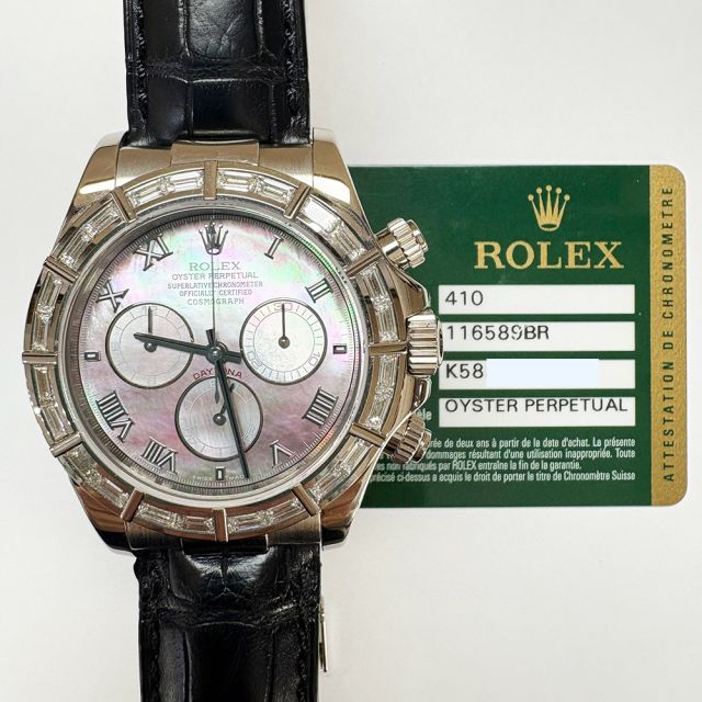 Rolex Cosmograph Daytona, 116589BR, 40mm, White Gold, Black Mother of Pearl Roman, Box & Papers
