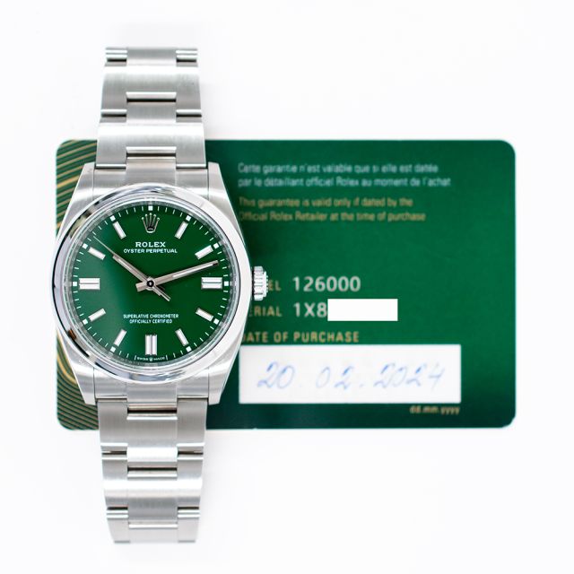 2024 Rolex Oyster Perpetual 36 126000, Steel, Green Dial, Oyster Bracelet, Box & Papers